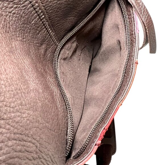 The Sak Striped Patchwork Leather Crossbody Bag Adjustable Strap Red Pink Teal - Picture 12 of 16